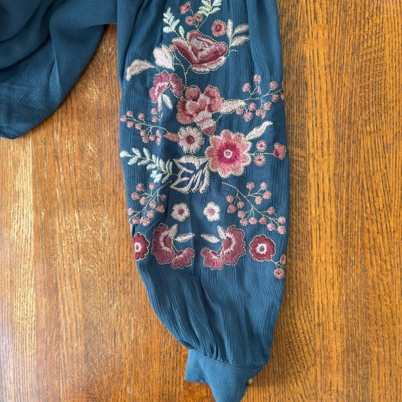 Blue Rail Peach/Pick Floral Embroidered Teal Blouse Lined Open Back Women’s XS - Picture 4 of 12